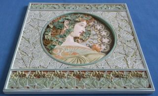 PAST TIMES ALPHONSE MUCHA IVY 1901 ART NOUVEAU LADY 3D WALL TILE PLAQUE 4