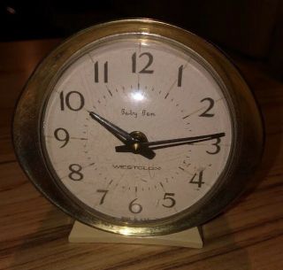Vintage Westclox Baby Ben Wind Up Alarm Clock 3.  5” Metal Gold Tone