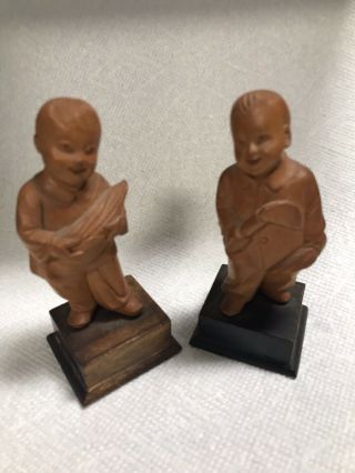 2 Chinese Wood Carving Figurine Boxwood Cultural Revolution Figures