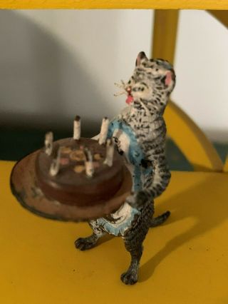 Vintage Miniature Austrian Cold Painted Cat With Birthday Cake