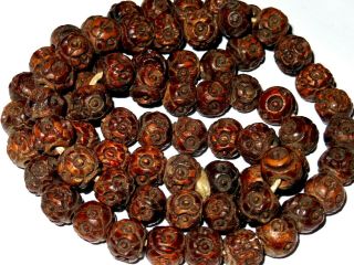 Antique Vintage Carved Wooden Rosary Beads Monks Beads Necklace C.  1900