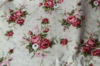 Vintage French Fabric Faded Floral Roses Curtain Upholstery Fabric 11.  4 Yards