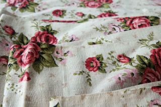 Vintage French Fabric faded floral roses curtain upholstery fabric 11.  4 yards 4