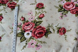 Vintage French Fabric faded floral roses curtain upholstery fabric 11.  4 yards 6