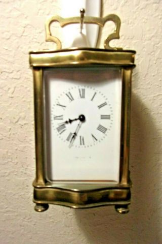Vintage English Carriage Clock With Five Bevelled Glasses W/key Perfectly