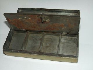 Small Antique Brass Fishing Equipment Box With Hinged Inner Lid
