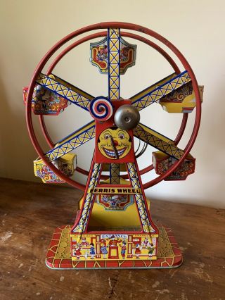Vintage J.  Chein Hercules Ferris Wheel Tin Litho Wind Up Toy
