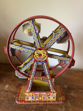 Vintage J.  Chein Hercules Ferris Wheel Tin Litho Wind Up Toy 3