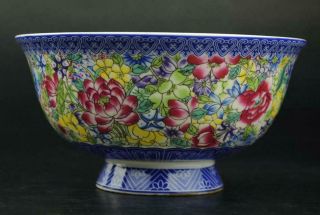 China Old Famille Rose Porcelain Hand - Painted Flower Bowl / Qianlong Mark B01