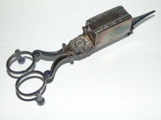 ANTIQUE 1800 ' s SILVER PLATED SCISSOR ACTION CANDLE SNUFFER WICK TRIMMER 3