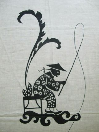 Vintage Mid Century Modern ALFRED SHAHEEN Signed Cotton Panel,  Rare ASIAN Motif 4