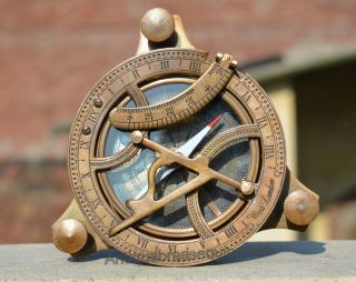 Antique Vintage 4  Brass Sundial Compass Nautical Decor West London Good Gift