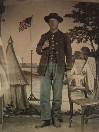 1860s Civil War Soldier Tintype Photograph - 181st Ohio Infantry American Flag