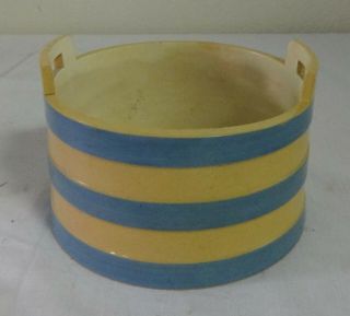 Antique 2 Handled Yellow Ware Mixing Bowl W/ Blue Stripes