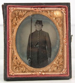 1860s Civil War Soldier Ambrotype Photograph - Double Armed Sixth Plate Soldier