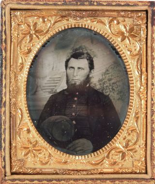 1860s Civil War Soldier Ambrotype Photograph - Sixth Plate Union Soldier Ambro