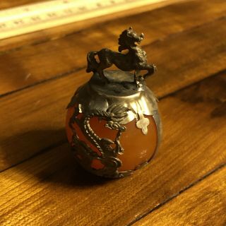 Antique Chinese Style Dragon Ball Zodiac Asian Figure Silver Tone Metal Orange 2