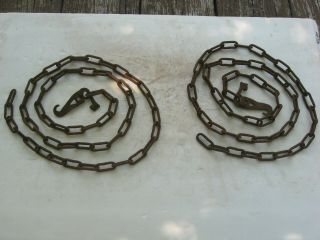 2 - 74 " Antique Rusty Steel Chains & Coupler Hook Old Country Farmhouse Steampunk