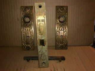Victorian Eastlake 3 Piece Door Set Fancy Brass Back Plates And Lock Mechanism