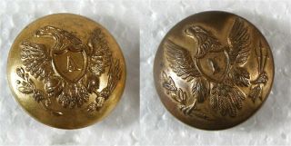 (2) 1860s Civil War Staff Officer Uniform Buttons Infantry Artillery Buttons