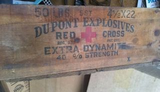 Two Vtg 50 Lb Du Pont Explosives Dynamite Wood Dovetailed Box Crate 4 1/2 X 22