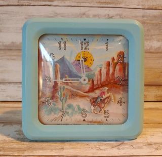 Vintage E.  Ingraham Animated Roy Rogers And Trigger Sky Blue Alarm Clock