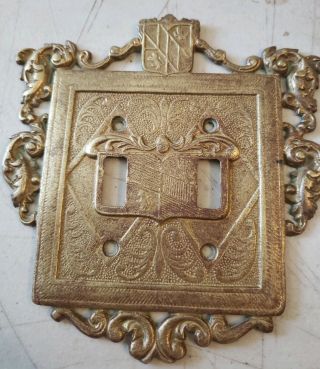 Vtg Virginia Metal Crafters Ornamental Brass Double Switch Cover Plate Vm 24 - 18