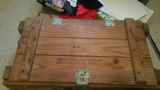 Vtg Us Military Wood Crate Box For Cannon Projectiles Ammunition Ammo Rope 1964
