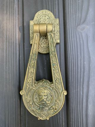 Vintage Bearded Greek Zeus Heavy Brass Door Knocker,  Large