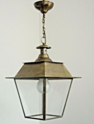 Vintage French Aged Brass Effect Metal 4 Sided Single Light Hall Lantern 1380