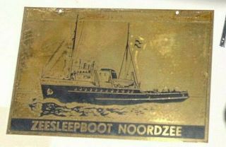 Vintage Brass Dutch Netherlands Ship Plaque Zeesleepboot Noordzee 1949 - 1968