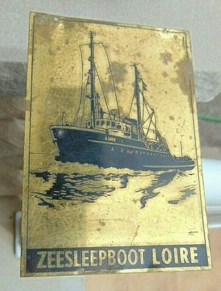 Vintage Brass Dutch Netherlands Ship Plaque Zeesleepboot Loire 1952 - 1969