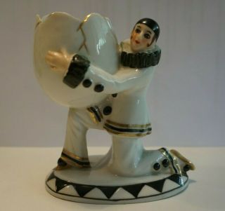 Vintage Porcelain Figurine Pierrot Egg Numbered Half Doll Rel.  Powder Puff