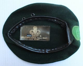 Attributed 10th Special Forces Group Beret (abn),  Leather Halo Name Plate Emery