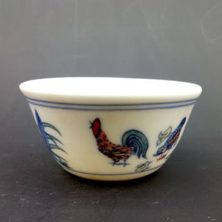 Chinese Handmade Cock & Flower Porcelain Bowl Daming Cheng Hua Mark Z930
