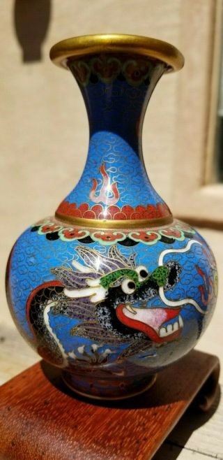 20th C.  Antique Chinese Cloisonne Dragon Vase