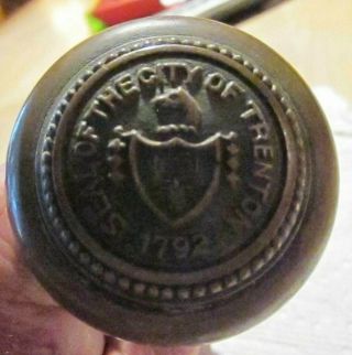 2 Vintage Brass Door Knob With Seal Of The City Of Trenton Nj