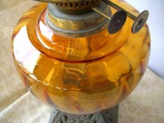 Oil Lamp Vintage Amber Glass with Dafodil decoration lovely piece 4