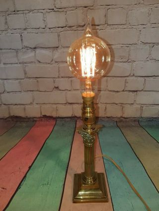 Vintage Old Antique Solid Brass Corinthian Column Table Desk Bedside Lamp 6