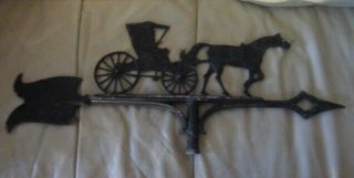 Vintage/antique Horse & Buggy Painted Metal Weathervane Topper