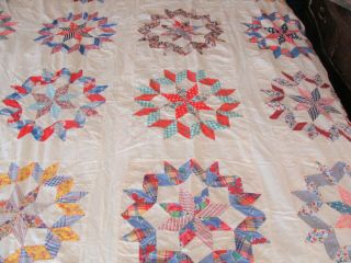 Vtg 1930s 1940s quilt top feedsack fabric patchwork Carpenter Star 83 x 94 3