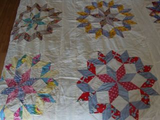 Vtg 1930s 1940s quilt top feedsack fabric patchwork Carpenter Star 83 x 94 4