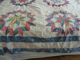 Vtg 1930s 1940s quilt top feedsack fabric patchwork Carpenter Star 83 x 94 5