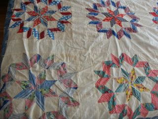 Vtg 1930s 1940s quilt top feedsack fabric patchwork Carpenter Star 83 x 94 7
