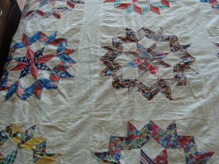 Vtg 1930s 1940s quilt top feedsack fabric patchwork Carpenter Star 83 x 94 8