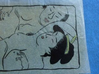 Japanese Print Sheet Japanese Shunga Hand Drawn Colored On Oil Paper 5 Taisho