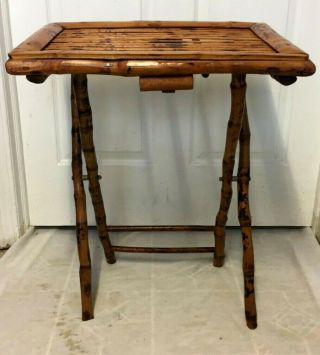 Antique Bamboo Folding Wood Tv Tray,  Dinner Table,  Serving Tray,  Stand - Rare
