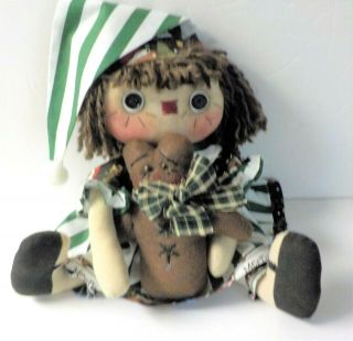 Primitive Hm Raggedy Ann Christmas In July Button Eye Doll " Mellisa " Hm Bear
