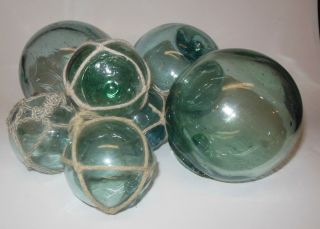 7 Vintage Glass Ball Fishing Floats 3 @ 4 