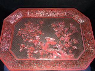 Large Vintage / Antique Chinese Century Cinnabar Lacquer Plate Tray 14.  5 " X10 "